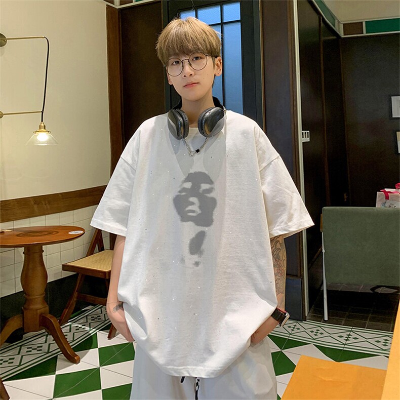 可48小时发货支持抖音得物来样二开美式满天星亮片短袖T恤MTX671,男装T恤,电商A486