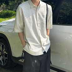 816B-CS023-P45中性风夏季学生休闲韩版条纹短袖衬衫韩男，男装衬衫，星座816B
