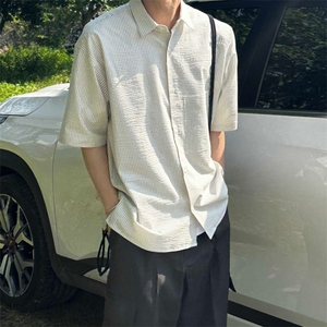 816B-CS023-P45 中性风夏季学生休闲韩版条纹短袖衬衫韩男图片
