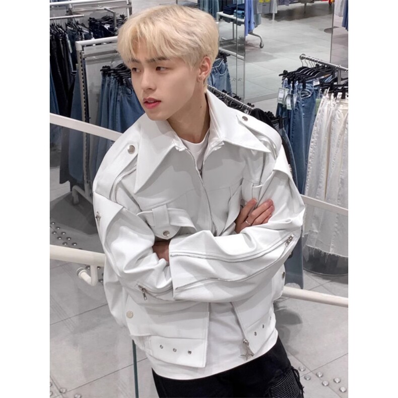 短款皮衣外套男高级小众机车服美式高街工装夹克潮513APY2496P80，男装皮衣，星座513A