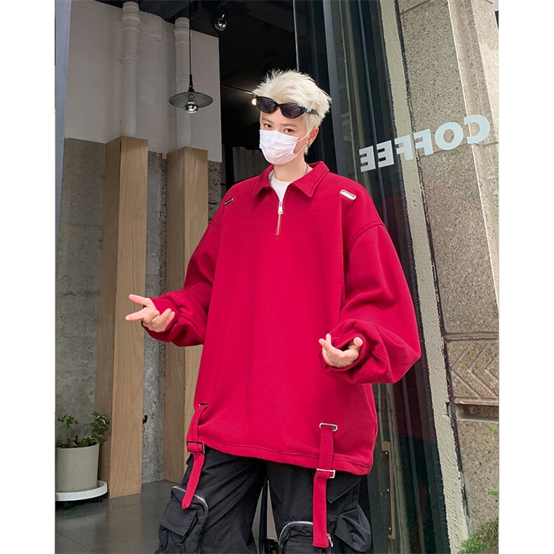 405A美式高街设计感金属气眼拉链翻领卫衣WY24812-P68控88,男装卫衣,星座405A