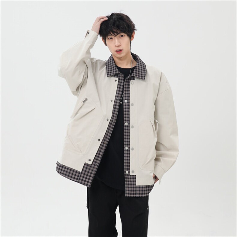 2025春季休闲痞帅工装假两件翻领夹克潮流外套XZ301b-2-JK2582P78图片