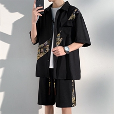 1小熊短袖衬衫男+短裤大码情侣套装92%聚酯纤维8%氨纶TZ77057P70，男装牛仔裤，星座226-2