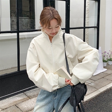 韩版休闲米白色棒球服外套女2025春秋季新款宽松显瘦工装夹克上衣，女装短外套，2C316