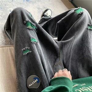 美式复古破洞牛仔裤男高街宽松阔腿老爹裤潮牌痞帅长裤NK503-p47