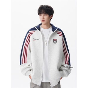 1506/QW17050/P50美式徽章印花棒球服外套插肩袖开衫卫衣夹克图片