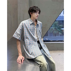 CS1151-特批40控78夏季新款男女格子短袖大码男衬衫（带配件），男装T恤，电商A059