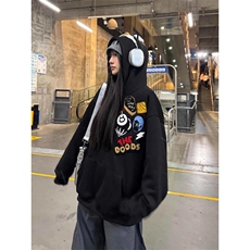 网图有货美式黑八刺绣华棉连帽休闲宽松情侣卫衣男女A778-P46，男装卫衣，星座1505