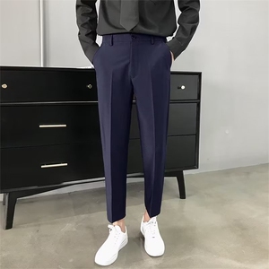 轻熟风韩版垂感小西裤男潮流九分男士商务休闲烫痕直筒西装裤 K11图片