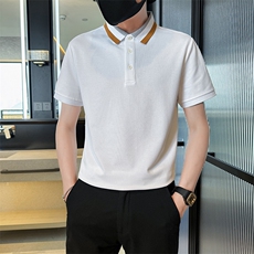 2025夏季新款撞色领高级感轻奢品质短袖T恤翻领Polo衫T2253-P45，男装T恤，电商D342