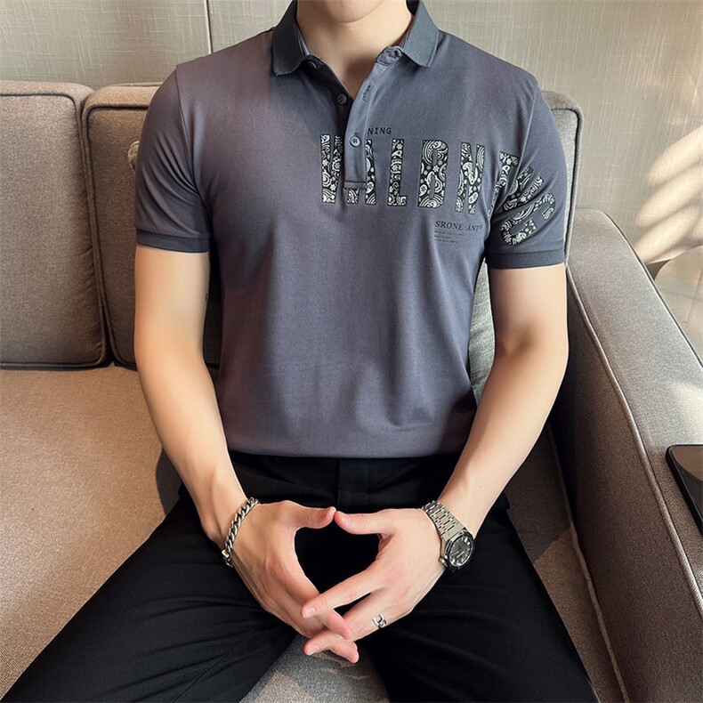 2023夏季新款英伦风高品质修身刺绣POLO衫冰丝短袖T恤男D238-p48,男装T恤,电商D303