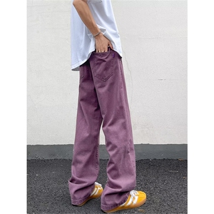 夏季高街紫色cleanfit牛仔长裤男女小众美式宽松直筒裤00822-p45图片