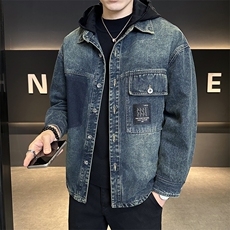 标50白鸭绒羽绒服男假两件连帽牛仔外套潮男上衣B317/Y999/P238，男装工装外套，电商B317