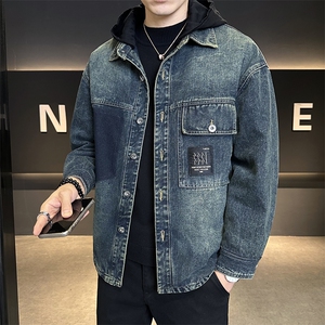 标50白鸭绒羽绒服男假两件连帽牛仔外套潮男上衣B317/Y999/P238图片