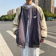 春秋新款复古潮流灯芯绒撞色棒球服外套情侣港风休闲夹克W095-p45，男装夹克，星座1008