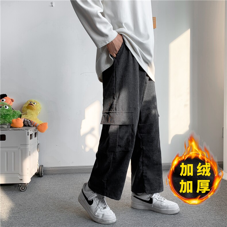 加绒灯芯绒休闲裤男港风潮流大口袋2023冬季新款ins长裤K2908-P33,男装休闲裤,星座412