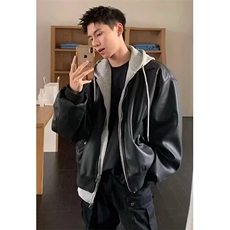 春秋复古机车飞行夹克棒球服潮街头连帽拼接皮衣外套J501，男装夹克，星座1116A（原606A-3）