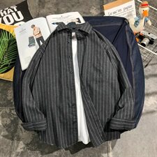 条纹衬衣秋季衬衫男士长袖休闲韩版潮流宽松外套DF07T，男装衬衫，电商A102