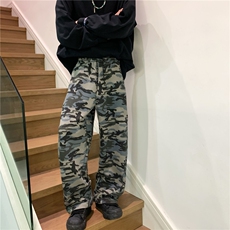 KZ116-尺码S-3XL-P45-X80-美式复古迷彩针织卫裤宽松弯刀休闲裤，男装休闲裤，星座1811B