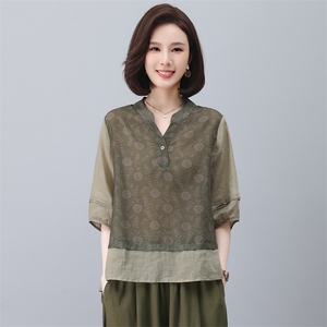 苎麻休闲女夏2025新款大码中年妈妈小个子洋气减龄棉麻图片