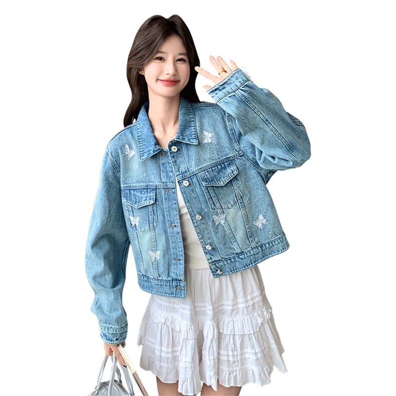 现货！现货！2026年春秋新款时尚洋气蝴蝶绣牛仔短款外套女,女装短外套,2C306