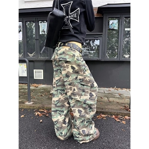重磅迷彩大口袋工装休闲裤男高街cleanfit宽松休闲阔腿裤NZB196图片