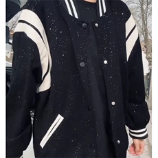 拼接白边棒球服男女情侣夹克黑色复古外套春秋百搭上衣JK30，男装夹克，星座1116A（原606A-3）
