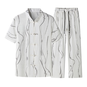 男士夏季风汉服棉麻透气舒适复古开衫唐装两件套 HO6930-P65图片