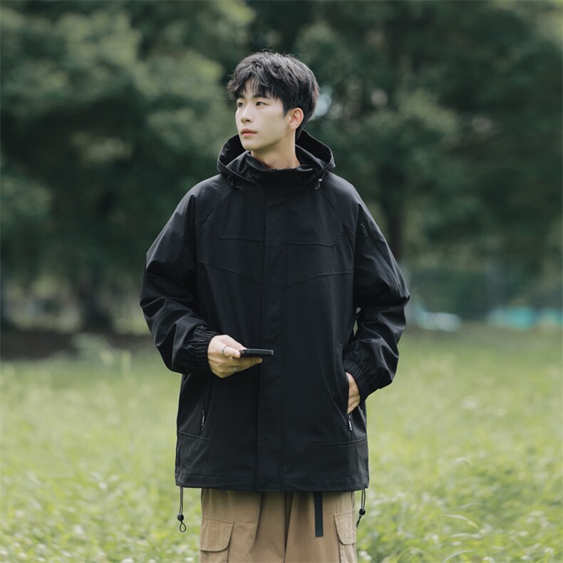 秋款工装连帽夹克潮流拼色宽松百搭户外冲锋衣外套CYJK9231-P80,男装夹克,电商A128