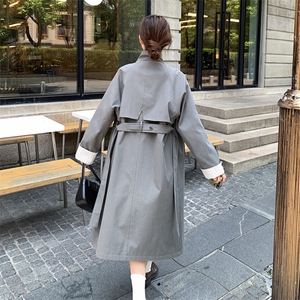 现货-高级灰长款风衣外套系带203-9507-P175-K248图片