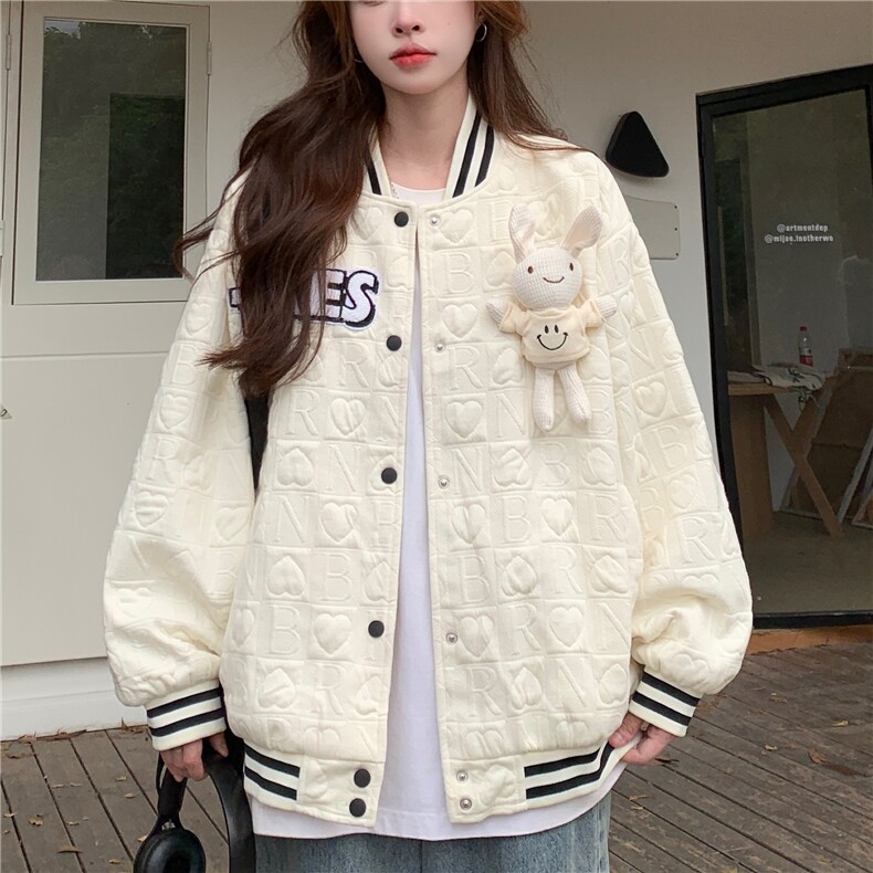 A141-P882025秋装新款学院风棒球服可爱宽松外套玩偶,女装短外套,星座911