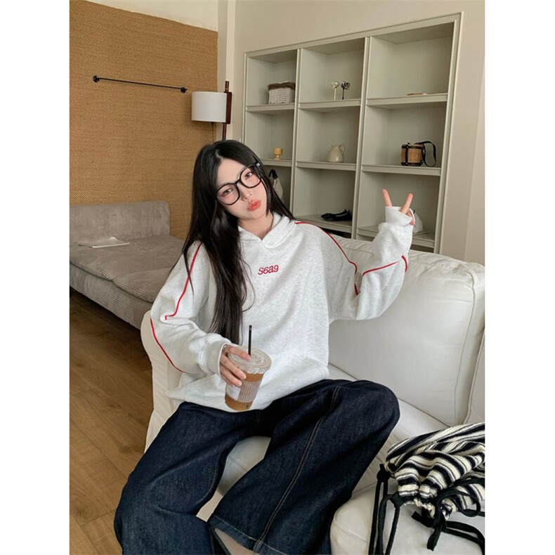 5576-P63新款刺绣设计感纯棉华棉复合连帽卫衣加绒,女装卫衣/绒衫,星座617A-2