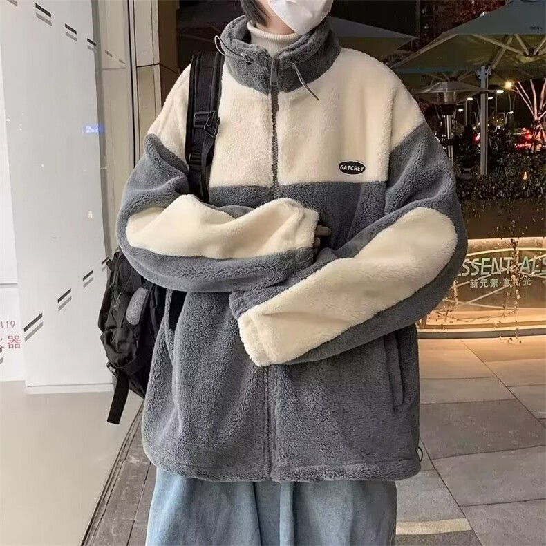 羊羔毛外套棉衣男士冬季韩版潮流加绒加厚保暖棉服宽松羊羔绒棉袄,男装棉衣,星座1013
