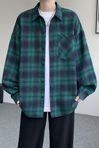 衬衫男春季新款港风宽松大码磨毛格子长袖衬衣CS6638-特P29图片