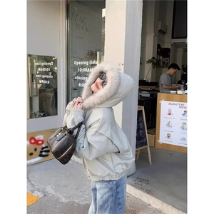 百搭流行潮流文艺气质新款原宿座山雕毛领短款棉衣日系简约慵懒图片