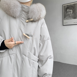 8XL-M 90白鸭绒大毛领羽绒服男中长款过膝设计感牛角扣YRFC05P398图片