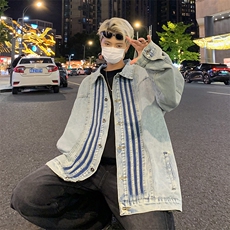 复古做旧牛仔夹克男女潮牌街头宽松休闲百搭情侣外套JK02172-P73，男装夹克，星座308B-2