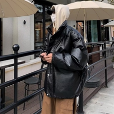 美式高街pu皮棉服男冬季痞帅宽松面包服外套潮牌设计感棉衣，男装棉衣，星座716-2