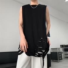 C360-P24夏季高街设计感坎肩上衣2024新款破洞背心T恤男现货，男装背心/马甲，星座512-6