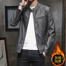 款1016潮牌皮衣男秋立领加绒加厚外套休闲皮夹克韩版修身，男装皮衣，电商D310（原电商305）