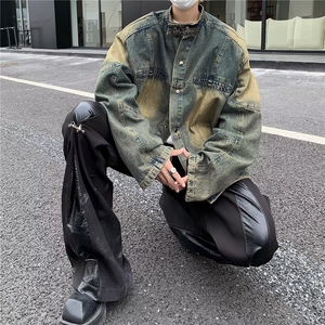 美式高街小众做旧复古水洗牛仔夹克外套男女立领设计感休闲WT8364图片