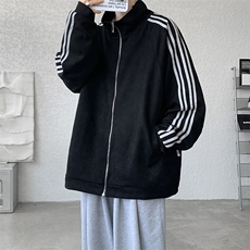8XL-M特大码麂皮绒重磅条纹棒球服夹克外套男立领潮JK004P75控98，男装夹克，电商B312