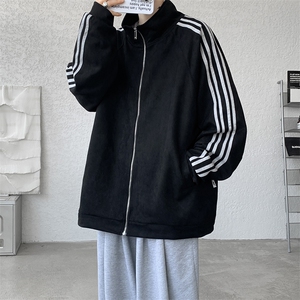 8XL-M特大码麂皮绒重磅条纹棒球服夹克外套男立领潮JK004P75控98图片