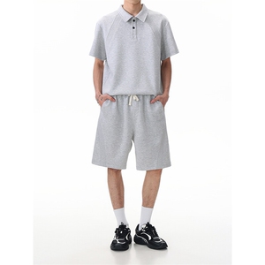 黑色美式短袖polo衫男款夏季高级感痞帅成熟稳重男装重磅正肩t恤图片