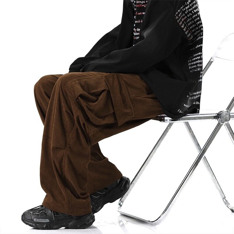 日系灯芯绒工装裤男美式复古伞兵裤青少年美拉德宽松运动阔腿裤子，男装工装外套，星座813-2