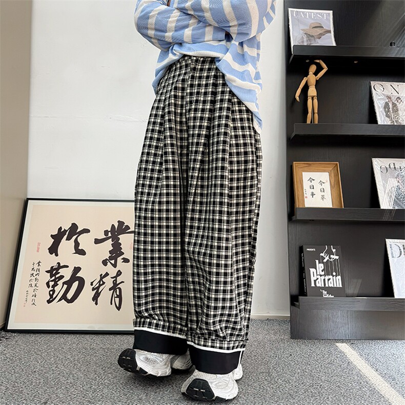 CK03/P78控108秋季中性风阔腿条纹格子慵懒休闲裤男女可穿黑首,男装休闲裤,星座305B-1