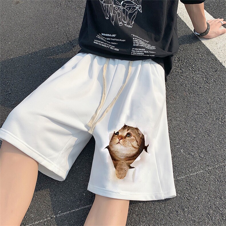 2025夏季新款猫咪图短裤潮流休闲裤男女,男装休闲裤,星座201-2
