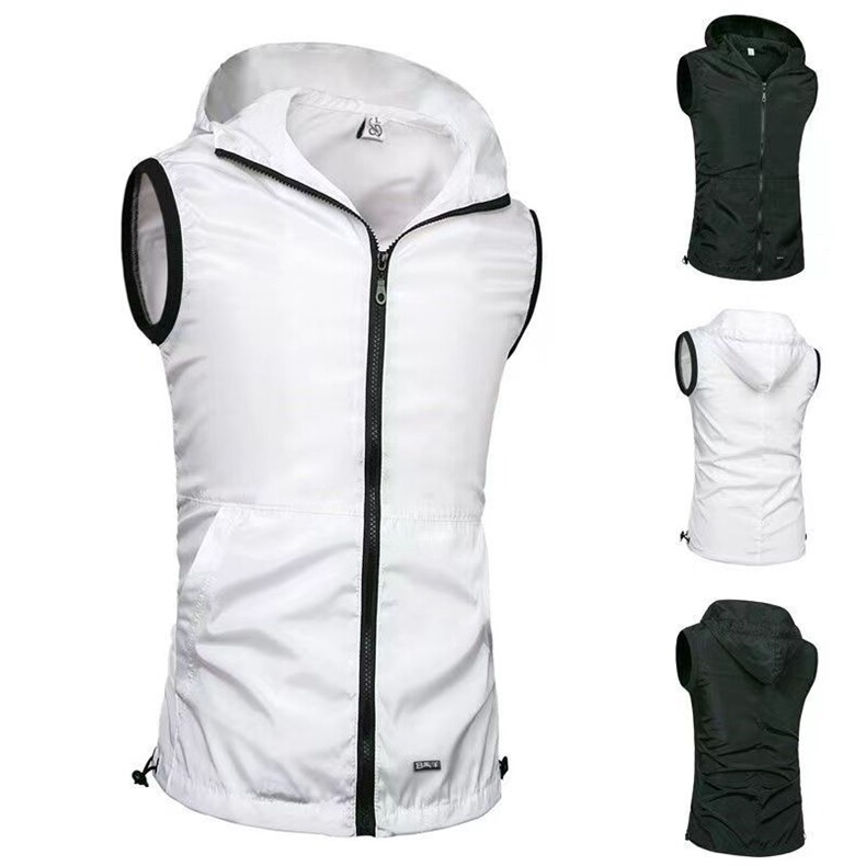 宽松纯色连帽无袖运动休闲背心外套拉链健身马甲打底衫男，男装背心/马甲，星座1705-1