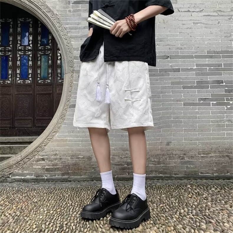 新中式盘扣休闲短裤男夏季薄款潮流外穿风大码宽松男装五分裤子,男装牛仔裤,星座1013