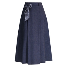 牛仔蓝气质西装半身裙女2025秋季新款宽松垂感A字大摆百褶长裙子，女装半身裙，艾米